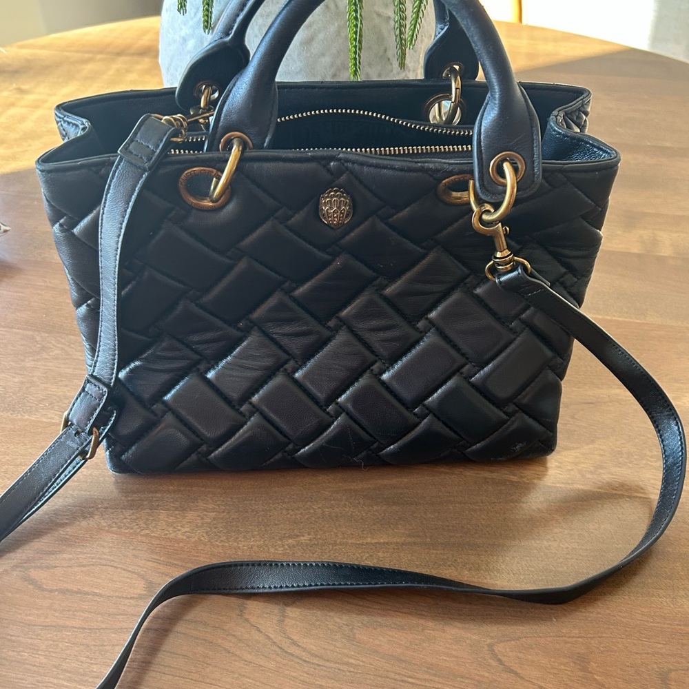 Black Quilted Leather Tote Bag with Gold Hardware